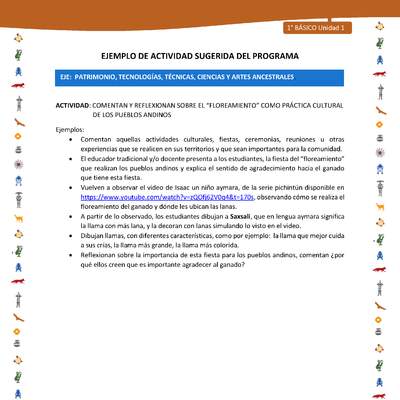 Actividad sugerida Nº 11- LC01 - INTERCULTURALIDAD-U1-EP - COMENTAN Y REFLEXIONAN SOBRE EL “FLOREAMIENTO” COMO PRÁCTICA CULTURAL DE LOS PUEBLOS ANDINOS