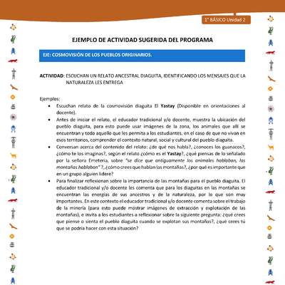 Actividad sugerida Nº 8- LC01 - INTERCULTURALIDAD-U2-ECO - ESCUCHAN UN RELATO ANCESTRAL DIAGUITA, IDENTIFICANDO LOS MENSAJES QUE LA NATURALEZA LES ENTREGA