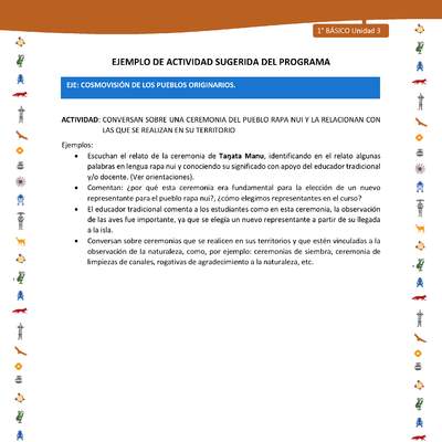 Actividad sugerida Nº 7- LC01 - INTERCULTURALIDAD-U3-ECO - CONVERSAN SOBRE UNA CEREMONIA DEL PUEBLO RAPA NUI Y LA RELACIONAN CON LAS QUE SE REALIZAN EN SU TERRITORIO