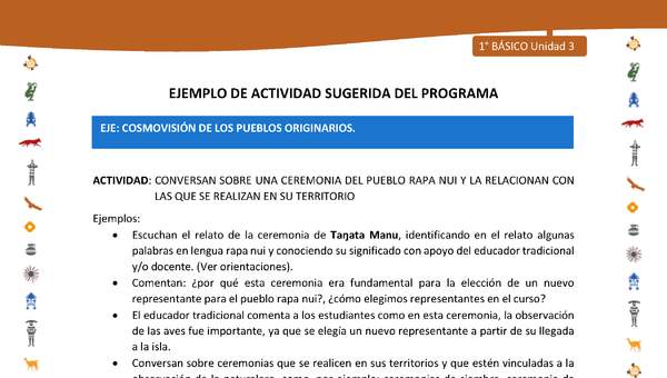 Actividad sugerida Nº 7- LC01 - INTERCULTURALIDAD-U3-ECO - CONVERSAN SOBRE UNA CEREMONIA DEL PUEBLO RAPA NUI Y LA RELACIONAN CON LAS QUE SE REALIZAN EN SU TERRITORIO