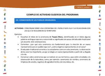 Actividad sugerida Nº 7- LC01 - INTERCULTURALIDAD-U3-ECO - CONVERSAN SOBRE UNA CEREMONIA DEL PUEBLO RAPA NUI Y LA RELACIONAN CON LAS QUE SE REALIZAN EN SU TERRITORIO