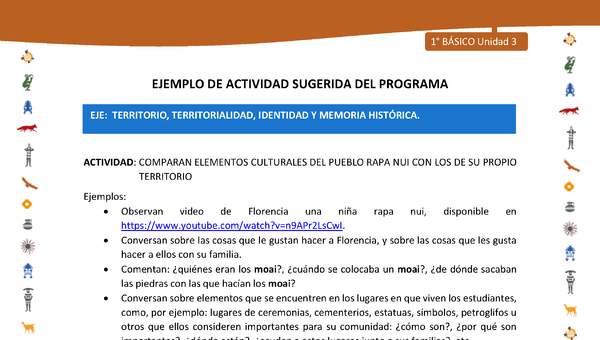 Actividad sugerida Nº 4- LC01 - INTERCULTURALIDAD-U3-ET - COMPARAN ELEMENTOS CULTURALES DEL PUEBLO RAPA NUI CON LOS DE SU PROPIO TERRITORIO