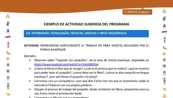 Actividad sugerida Nº 11- LC01 - INTERCULTURALIDAD-U4-EP - REPRESENTAN GRÁFICAMENTE EL TRABAJO EN FIBRA VEGETAL REALIZADO POR EL PUEBLO KAWÉSQAR