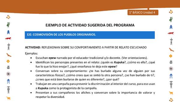 Actividad sugerida Nº 8- LC01 - INTERCULTURALIDAD-U4-ECO - REFLEXIONAN SOBRE SU COMPORTAMIENTO A PARTIR DE RELATO ESCUCHADO