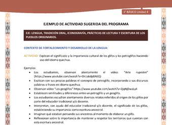 Actividad sugerida LC01 - Quechua - U4 - N°44: Explican el significado y la importancia cultural de los glifos y los petroglifos haciendo uso del idioma quechua.