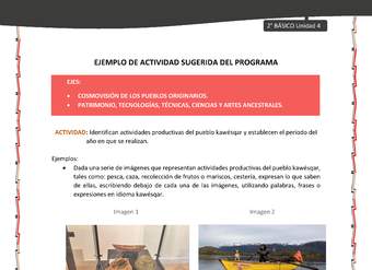 Actividad sugerida: LC02 - KAWÉSQAR - U4 - N°3: IDENTIFICAN ACTIVIDADES PRODUCTIVAS DEL PUEBLO KAWÉSQAR Y ESTABLECEN EL PERÍODO DEL AÑO EN QUE SE REALIZAN.