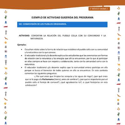 Actividad sugerida Nº 7- LC02 - INTERCULTURALIDAD-U2-ECO - COMENTAN LA RELACIÓN DEL PUEBLO COLLA CON SU COMUNIDAD Y LA NATURALEZA.