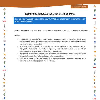 Actividad sugerida Nº 2- LC02 - INTERCULTURALIDAD-U4-LS - CREAN CANCIÓN DE SU TERRITORIO INCORPORANDO PALABRAS EN LENGUA INDÍGENA.