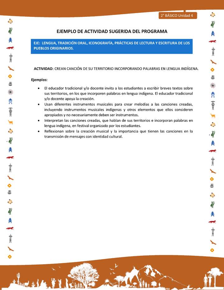 Actividad sugerida Nº 2- LC02 - INTERCULTURALIDAD-U4-LS - CREAN CANCIÓN DE SU TERRITORIO INCORPORANDO PALABRAS EN LENGUA INDÍGENA.