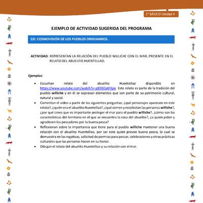 Actividad sugerida Nº 4- LC02 - INTERCULTURALIDAD-U4-ECO - REPRESENTAN LA RELACIÓN DEL PUEBLO WILLICHE CON EL MAR, PRESENTE EN EL RELATO DEL ABUELITO HUENTELLAO.