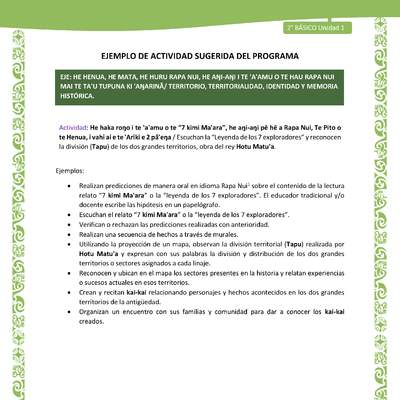 Actividad sugerida LC02 - Rapa Nui - U1 - N°12: Escuchan la “Leyenda de los 7 exploradores” y reconocen la división (Tapu) de los dos grandes territorios, obra del rey Hotu Matu'a.