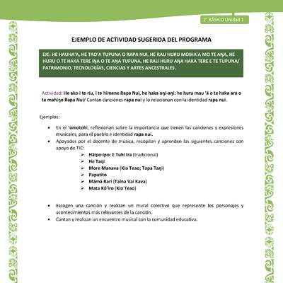 Actividad sugerida LC02 - Rapa Nui - U1 - N°22: Cantan canciones rapa nui y lo relacionan con la identidad rapa nui.