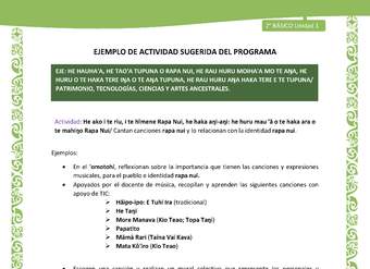 Actividad sugerida LC02 - Rapa Nui - U1 - N°22: Cantan canciones rapa nui y lo relacionan con la identidad rapa nui.