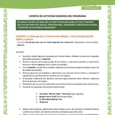 Actividad sugerida LC02 - Rapa Nui - U1 - N°01: Recuerdan y narran relatos rapa nui.