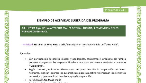 Actividad sugerida LC02 - Rapa Nui - U1 - N°19: Participan en la elaboración de un “'Umu Hatu”.