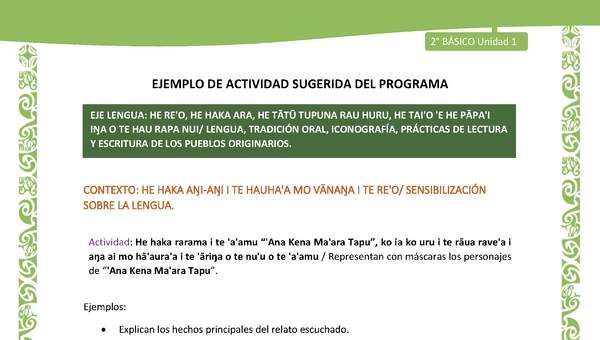 Actividad sugerida LC02 - Rapa Nui - U1 - N°02: Representan con máscaras los personajes de “'Ana Kena Ma'ara Tapu”.