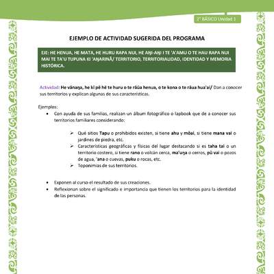 Actividad sugerida LC02 - Rapa Nui - U1 - N°15: Dan a conocer sus territorios y explican algunas de sus características.