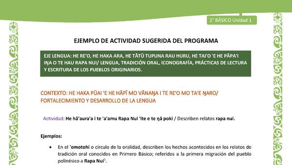 Actividad sugerida LC02 - Rapa Nui - U1 - N°07: Describen relatos rapa nui.