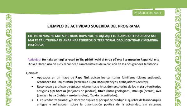 Actividad sugerida LC02 - Rapa Nui - U1 - N°13: Hacen uso de Tic y reconocen características de la división de los dos grandes territorios.