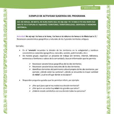 Actividad sugerida LC02 - Rapa Nui - U1 - N°14: Reconocen características geográficas y naturales de los 2 grandes territorios antiguos.