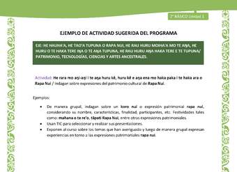 Actividad sugerida LC02 - Rapa Nui - U1 - N°20: Indagan sobre expresiones del patrimonio cultural de Rapa Nui.