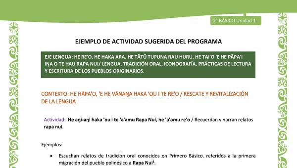 Actividad sugerida LC02 - Rapa Nui - U1 - N°04: Recuerdan y narran relatos rapa nui.