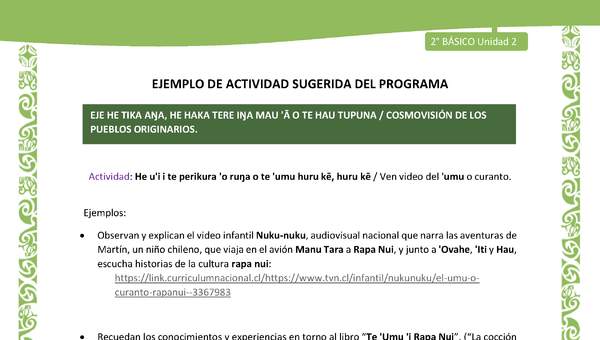 Actividad sugerida LC02 - Rapa Nui - U2 - N°30: Ven video del 'umu o curanto.