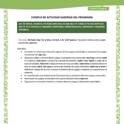 Actividad sugerida LC02 - Rapa Nui - U2 - N°24: Escuchan relatos sobre juegos ancestrales rapa nui.