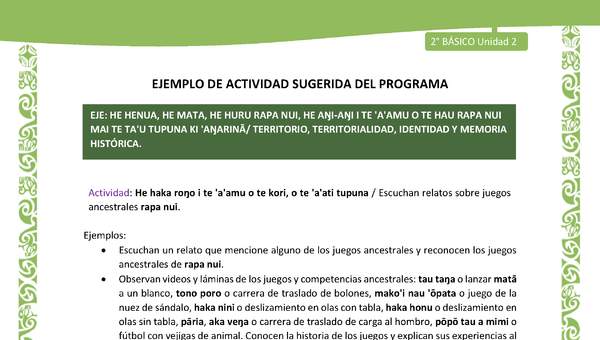 Actividad sugerida LC02 - Rapa Nui - U2 - N°24: Escuchan relatos sobre juegos ancestrales rapa nui.