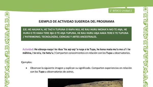 Actividad sugerida LC02 - Rapa Nui - U2 - N°33: Comparten conocimientos en relación con los Tupa u observatorios.