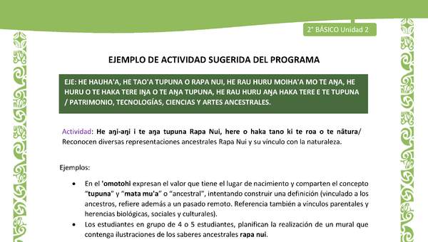 Actividad sugerida LC02 - Rapa Nui - U2 - N°35: Reconocen diversas representaciones ancestrales Rapa Nui y su vínculo con la naturaleza.