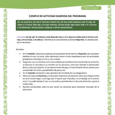 Actividad sugerida LC02 - Rapa Nui - U2 - N°32: Identifican el conocimiento ancestral Rapa Nui y la observación de la naturaleza.