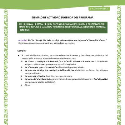 Actividad sugerida LC02 - Rapa Nui - U2 - N°23: Reconocen conocimientos ancestrales asociados a los relatos.