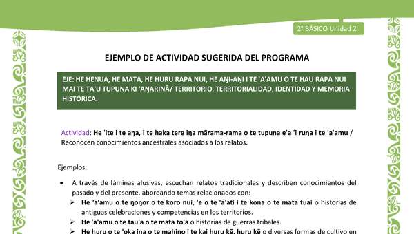 Actividad sugerida LC02 - Rapa Nui - U2 - N°23: Reconocen conocimientos ancestrales asociados a los relatos.