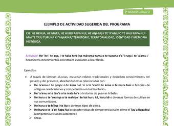 Actividad sugerida LC02 - Rapa Nui - U2 - N°23: Reconocen conocimientos ancestrales asociados a los relatos.