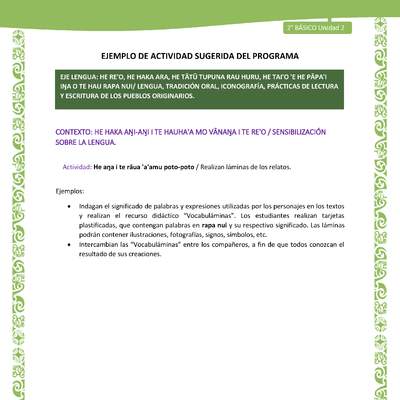 Actividad sugerida LC02 - Rapa Nui - U2 - N°03: Realizan láminas de los relatos.