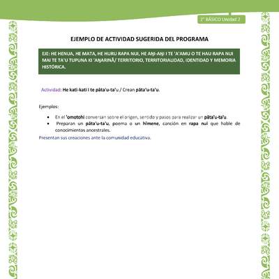 Actividad sugerida LC02 - Rapa Nui - U2 - N°26: Crean pāta'u-ta'u.