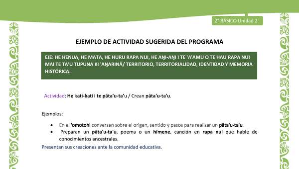 Actividad sugerida LC02 - Rapa Nui - U2 - N°26: Crean pāta'u-ta'u.