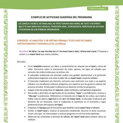 Actividad sugerida LC02 - Rapa Nui - U2 - N°17: Preparan y visitan a un maori tarai que realiza tallados.