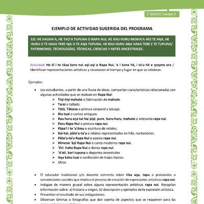 Actividad sugerida LC02 - Rapa Nui - U3 - N°15: Identifican representaciones artísticas y reconocen el tiempo y lugar en que se celebran.