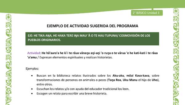 Actividad sugerida LC02 - Rapa Nui - U3 - N°11: Expresan elementos espirituales y realizan historietas.