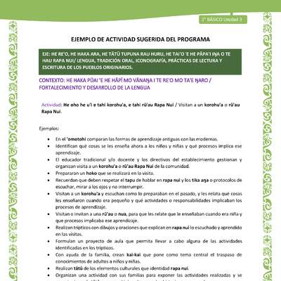 Actividad sugerida LC02 - Rapa Nui - U3 - N°07: Visitan a un korohu'a o rū'au Rapa Nui.