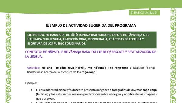 Actividad sugerida LC02 - Rapa Nui - U3 - N°03: Realizan “Fichas Banderines” acerca de la escritura de los roŋo-roŋo.