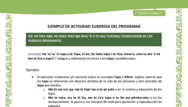 Actividad sugerida LC02 - Rapa Nui - U3 - N°12: Indagan y reflexionan en torno a los tapu o prohibiciones.