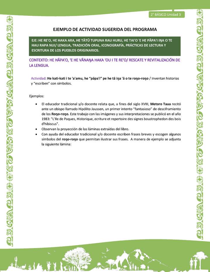 Actividad sugerida LC02 - Rapa Nui - U3 - N°04: Inventan historias y “escriben” con símbolos.