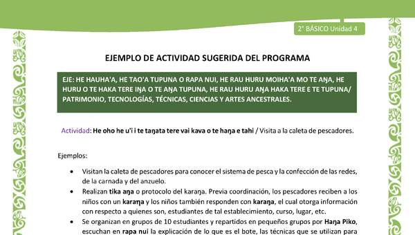 Actividad sugerida LC02 - Rapa Nui - U4 - N°19: Visita a la caleta de pescadores.