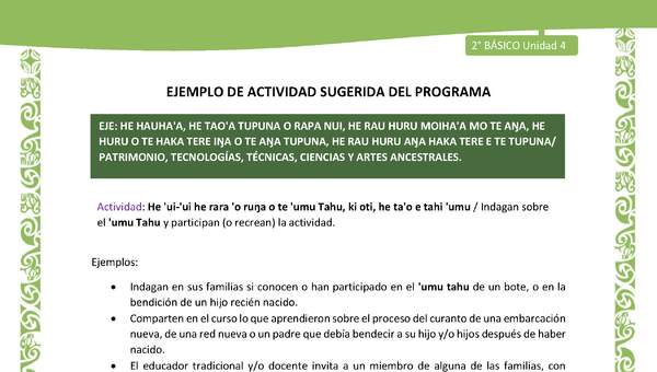 Actividad sugerida LC02 - Rapa Nui - U4 - N°15: Indagan sobre el 'umu Tahu y participan (o recrean) la actividad.