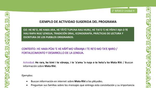 Actividad sugerida LC02 - Rapa Nui - U4 - N°08: Buscan información sobre Mata Riki.