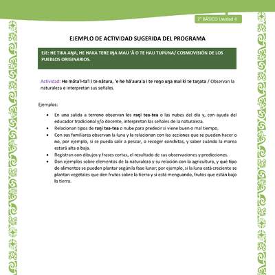 Actividad sugerida LC02 - Rapa Nui - U4 - N°13: Observan la naturaleza e interpretan sus señales.