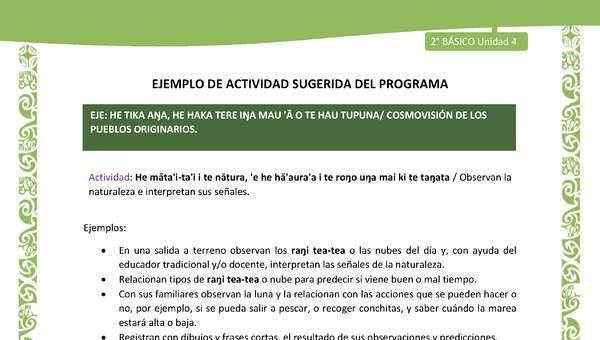 Actividad sugerida LC02 - Rapa Nui - U4 - N°13: Observan la naturaleza e interpretan sus señales.